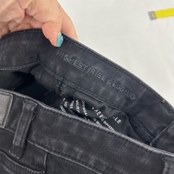 American Eagle Women's High Rise Jegging Jeans Size 4 Black Distressed - Picture 6 of 10